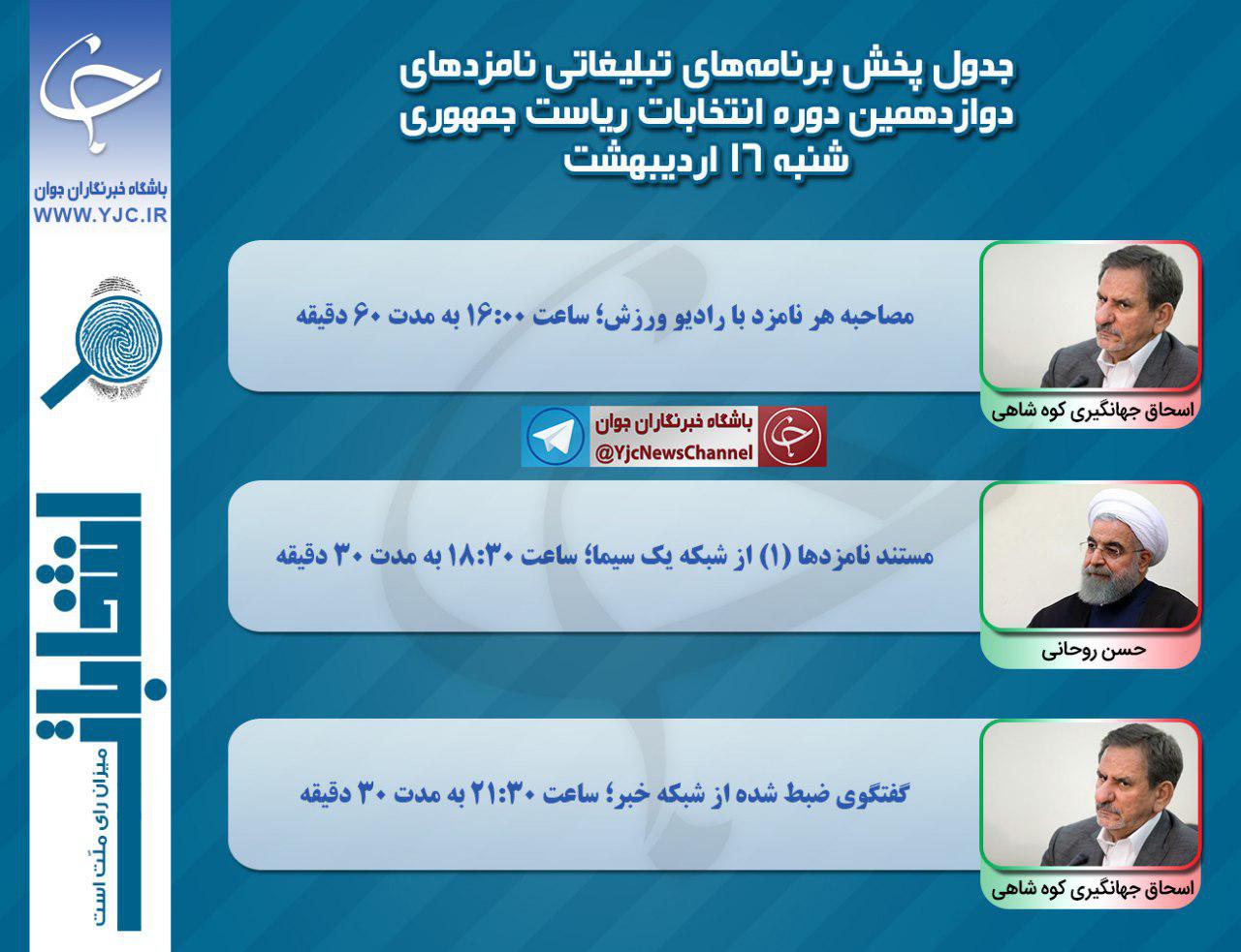 برنامه 2 نامزد انتخابات ریاست جمهوری (روحانی و جهانگیری) مصاحبه و مناظره شنبه 16 اردیبهشت ماه